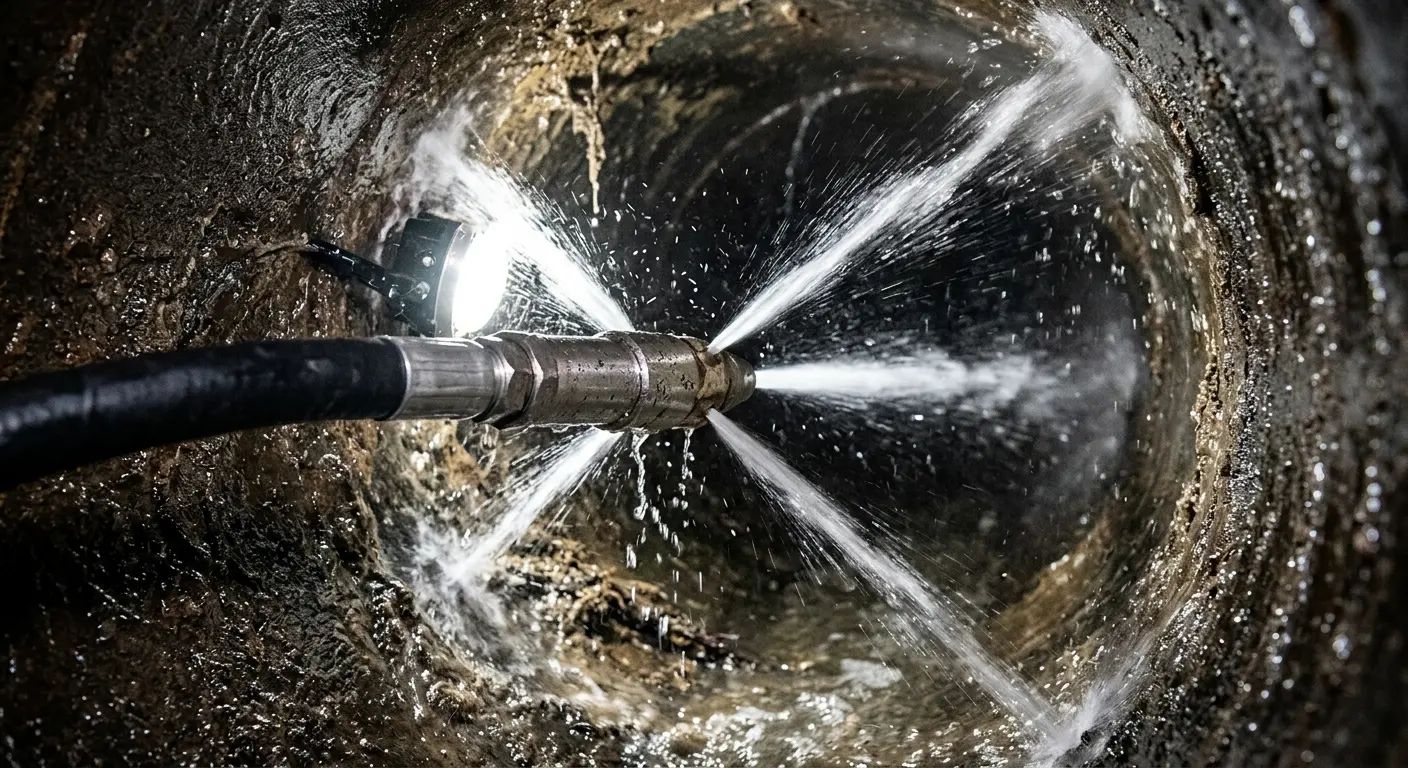 High-pressure hydro jetting nozzle cleaning sewer pipe for Storm Drain Cleaning in Laguna Beach